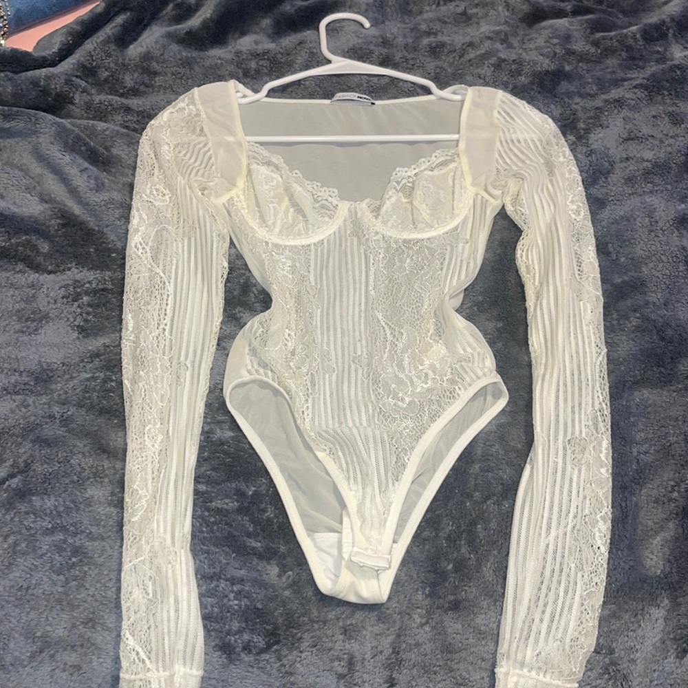 Lace sheer bodysuit white fashion nova
